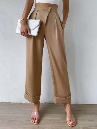 SHEIN Privé High Waist Plicated Detail Wide Leg Pants | SHEIN