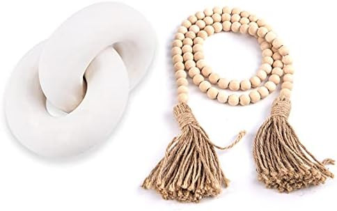 2 Pieces Decorative Wood Chain Link and Wood Bead Garland Set - Hand Carved Wood Knot Decor, 53 I... | Amazon (US)