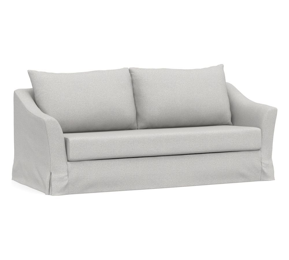SoMa Brady Slope Arm Slipcovered Sleeper Sofa, Polyester Wrapped Cushions, Park Weave Ash | Pottery Barn (US)