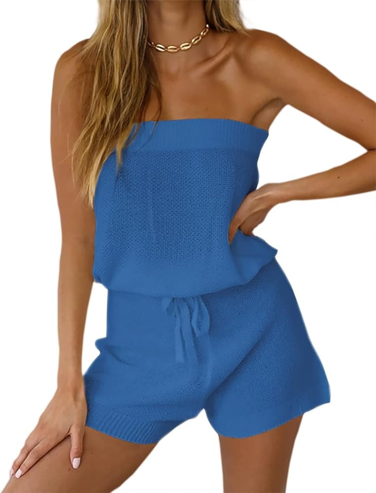 Chang Yun Womens Summer Jumpsuits Casual Loose Sleeveless Off Shoulder Elastic Waist Romper Loungewe | Amazon (US)