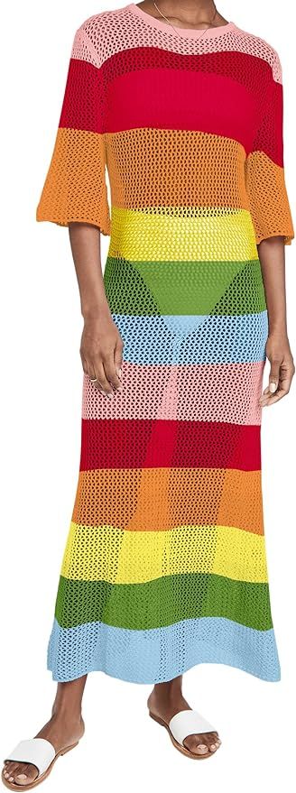Women's Crochet Cover Ups for Bikini Swimsuit Half Sleeve Bathing Suit Rainbow Swimwear Long Beac... | Amazon (US)