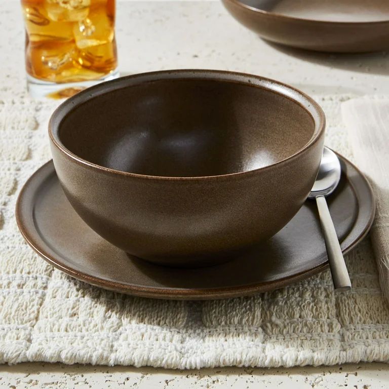 Better Homes and Gardens Banks Brown 12-Piece Stoneware Dinnerware Set - Walmart.com | Walmart (US)