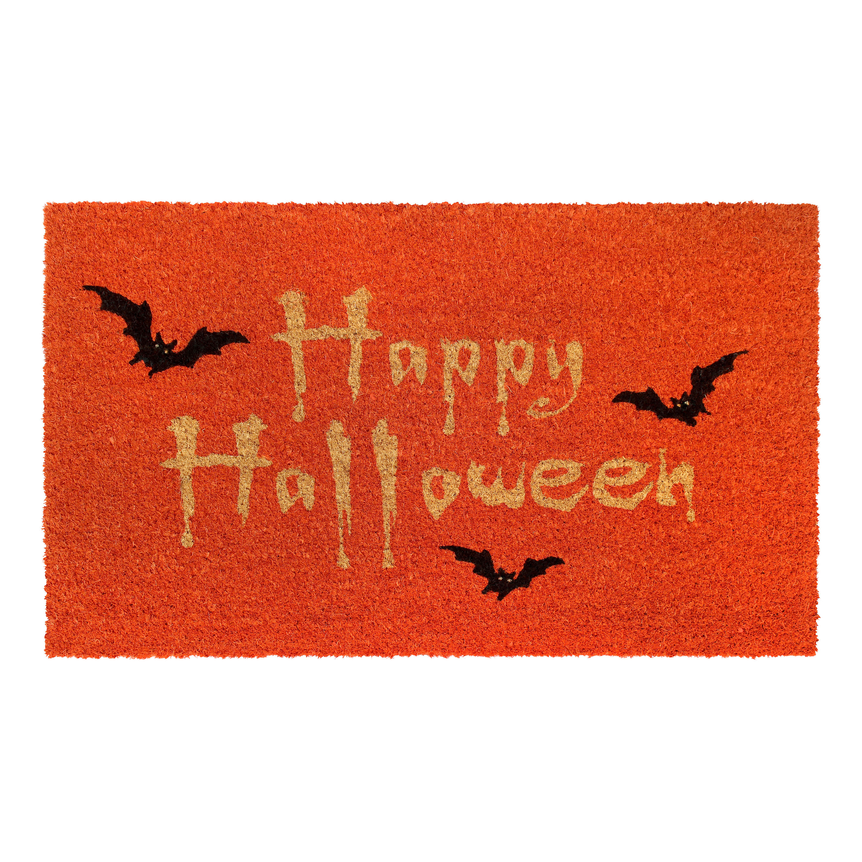 Orange and Black Happy Halloween Bats Coir Doormat | World Market