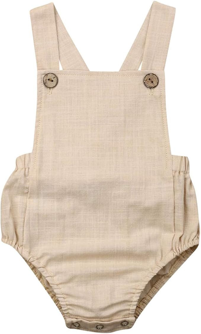 Newborn Baby 1 Piece Summer Romper Baby Girl Boy Solid Color Jumpsuit Sleeveless Backless Overall... | Amazon (US)