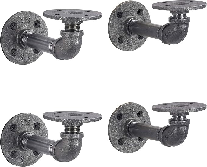 PIPE DÉCOR Industrial Pipe Shelf Brackets 4 Pack, Authentic Pipe Plumbing Fittings and Pieces, W... | Amazon (US)