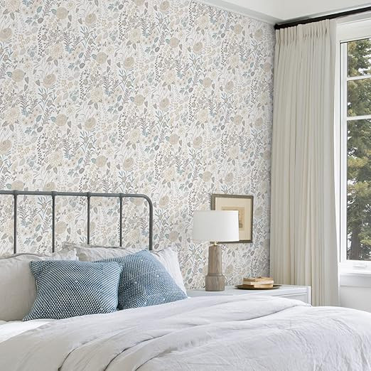 RoomMates Waverly RMK12612PLW Fiona Floral Neutral Peel and Stick Wallpaper | Amazon (US)