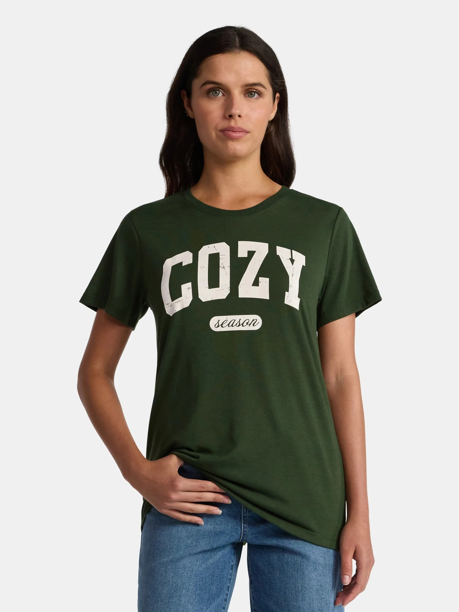 Positivitees Women's Cozy Season Graphic Seasonal Fall Tee, Sizes S-XXXL - Walmart.com | Walmart (US)