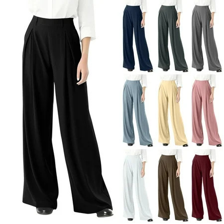 2025 Black Dress Pants Womens Business Casual Pants, Pull on Office Formal Elastic Waist Plus Size Slacks Ladies Work Slacks with Pockets S-5XL | Walmart (US)