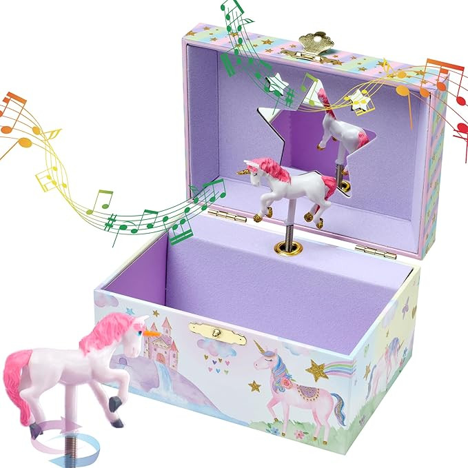 Jewelkeeper Jewelry Box for Girls with Spinning Unicorn, Glitter Rainbow and Stars Design - Music... | Amazon (US)