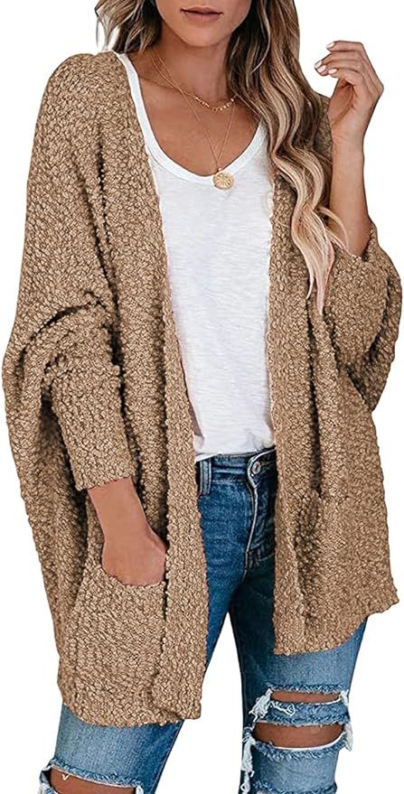 ANRABESS Womens Open Front Fuzzy Cardigan Sweaters Batwing Sleeve Lightweight Oversized Loose Kni... | Amazon (US)