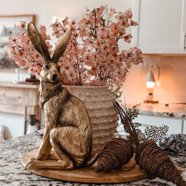 Gold Finish Standing Rabbit Figure | Antique Farm House