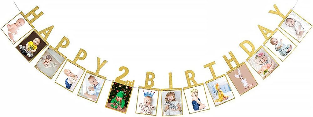 Labakita Happy 2nd Birthday Photo Banner - Baby 2nd Birthday Photo Frame Photo Banner - Baby Boy ... | Amazon (US)