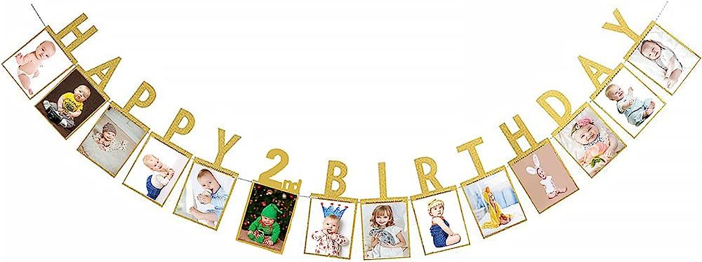 Labakita Happy 2nd Birthday Photo Banner - Baby 2nd Birthday Photo Frame Photo Banner - Baby Boy ... | Amazon (US)