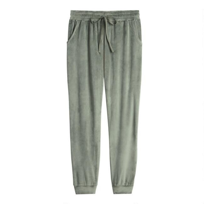 Sage Green Velour Lounge Joggers With Pockets | World Market
