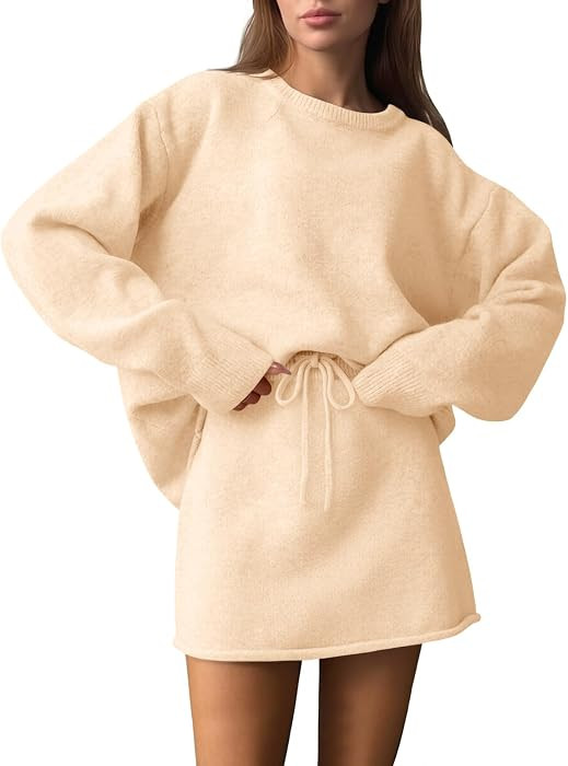 Saodimallsu Womens 2 Piece Skirt Sweater Sets Knit Tops Mini Skirts Outfit | Amazon (US)