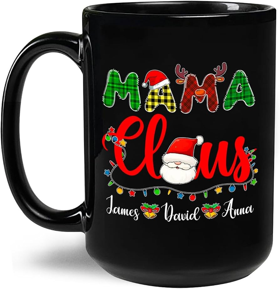 Personalized Mom Santa Christmas Black Coffee Mug 11Oz 15Oz, Mama Claus Mug, Christmas Cup Gifts For Mom Mommy Mother Mama, Custom Mommy Xmas Ceramic Mug With Kids Names, Mom Mugs For Christmas | Amazon (US)