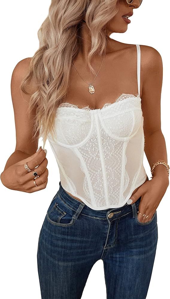 GUDYLBB Womens Lace Corset Top - Soft Breathable Mesh Corset Summer Bustier with Straps Easy Wear... | Amazon (US)