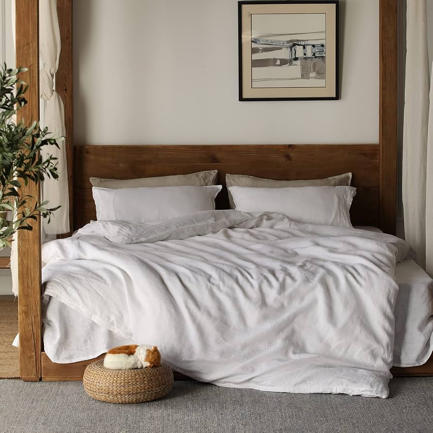 XZ XIFA White Linen Duvet Cover Queen Size Bedding,100% Natural French Flax, Breathable & Durable... | Amazon (US)