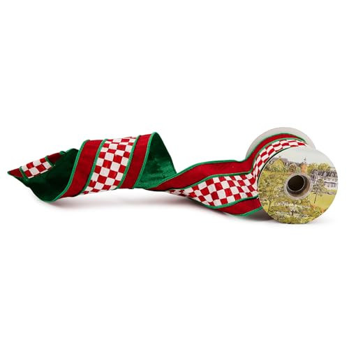MACKENZIE CHILDS Ribbon, Christmas Ribbon for Gift Wrapping and Tree Decor, 4", Check It Out | Amazon (US)