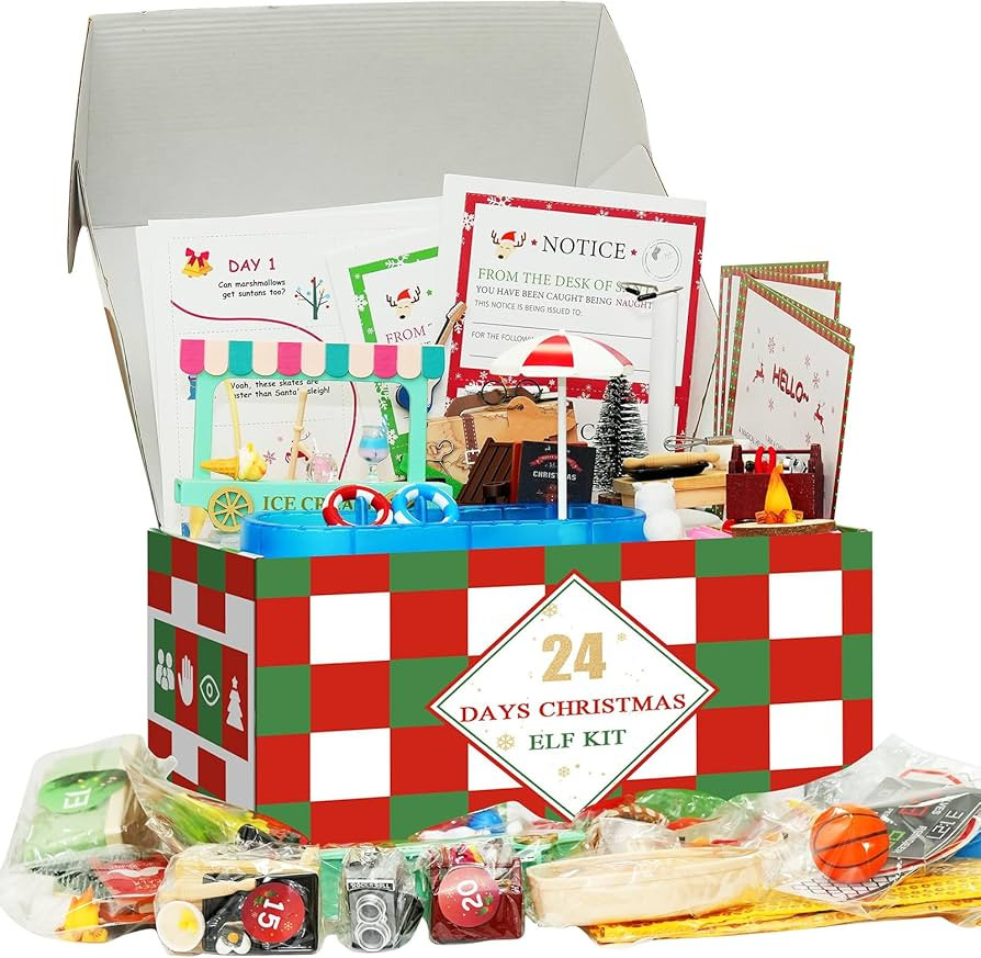 24-Day Christmas Elf Kit with 24 Fun Elf Scenes, Christmas Elf Adventure Kit 2024 Elf Box Kit Elf... | Amazon (US)