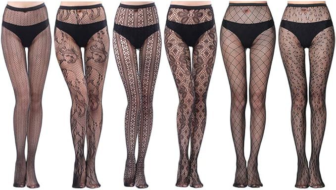 HOVEOX 6 Pairs Lace Patterned Tights Fishnet Floral Stockings Small Hole Pattern Leggings Tights ... | Amazon (US)