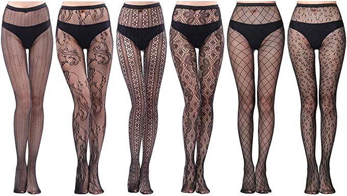 HOVEOX 6 Pairs Lace Patterned Tights Fishnet Floral Stockings Small Hole Pattern Leggings Tights ... | Amazon (US)