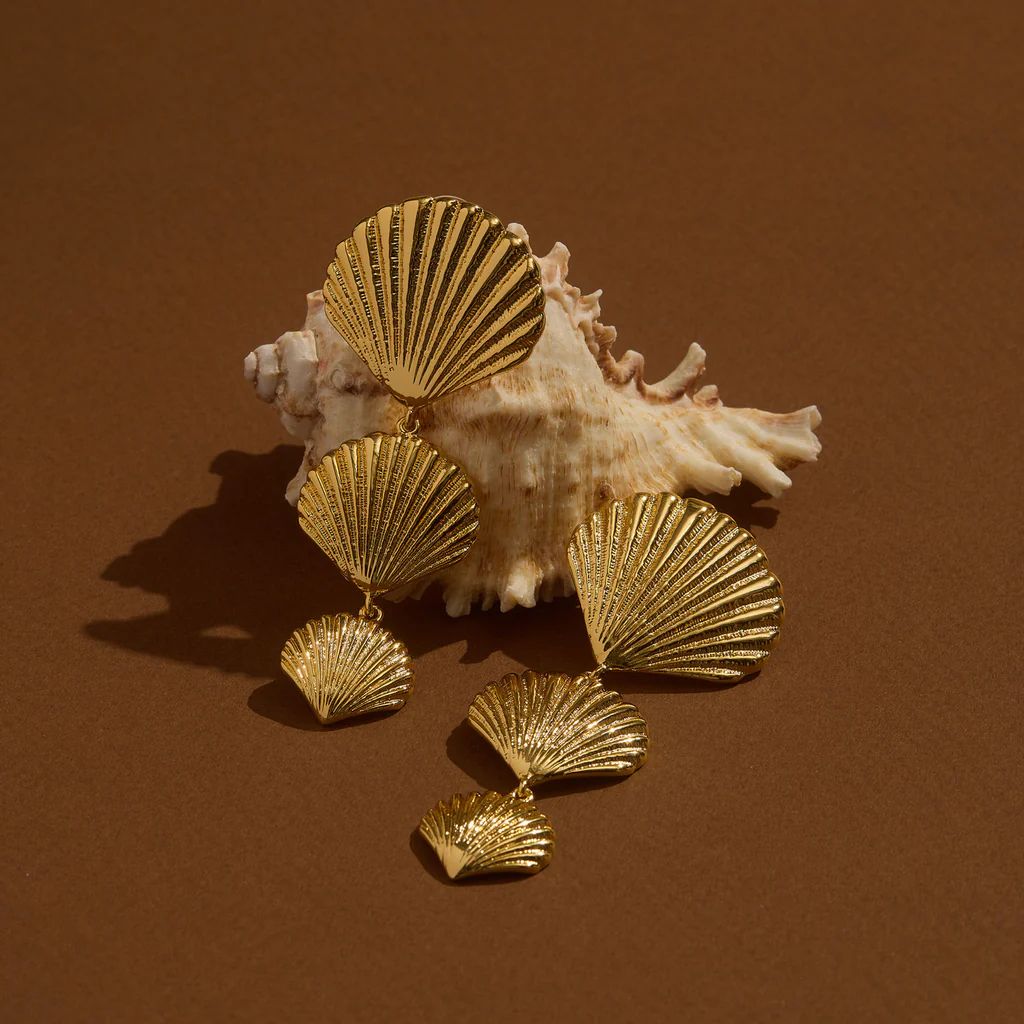 Anisah Lux Shell Drop Earrings Gold | Mignonne Gavigan