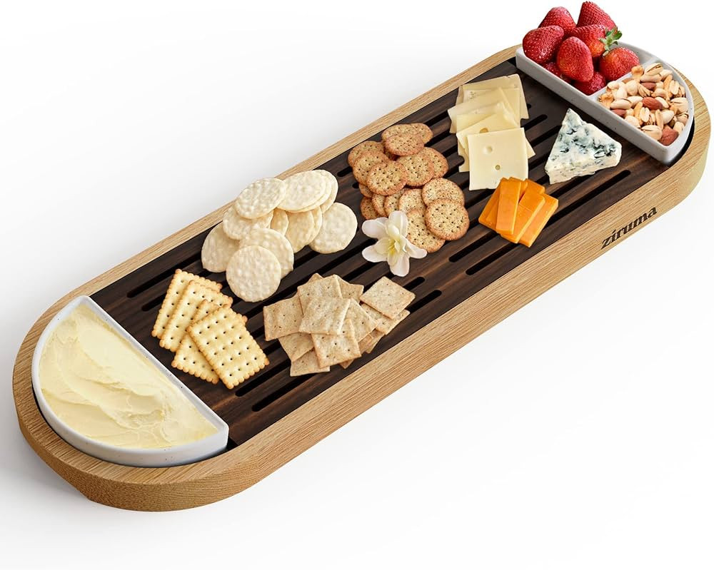 Bread Board and Appetizer Serving Tray with Dipping Bowls. Wooden Serving Platter Ideal for Chees... | Amazon (US)