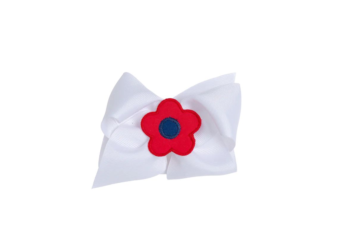 Mini King White Hair Bow with Red Flower and Navy Center | Florence Eiseman