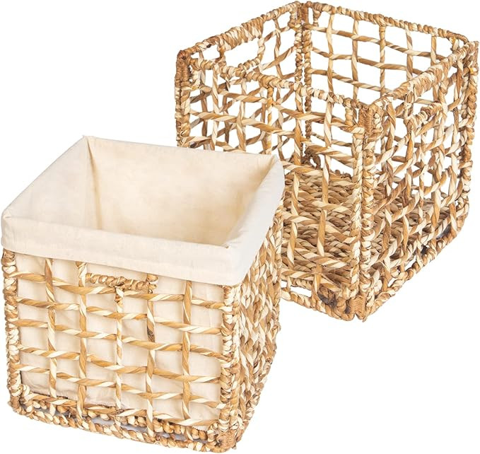 WERORA - Wicker Storage Baskets for Shelves, 2 Packs Water Hyacinth Storage Baskets with Handles,... | Amazon (US)