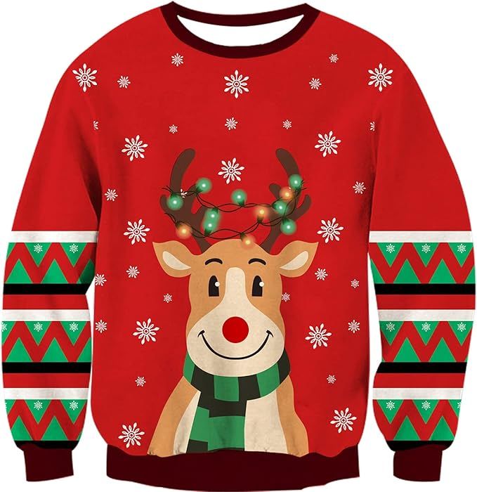 RAISEVERN Ugly Christmas Sweater Men Xmas Holiday Party Women Knitted Pullover Top | Amazon (US)