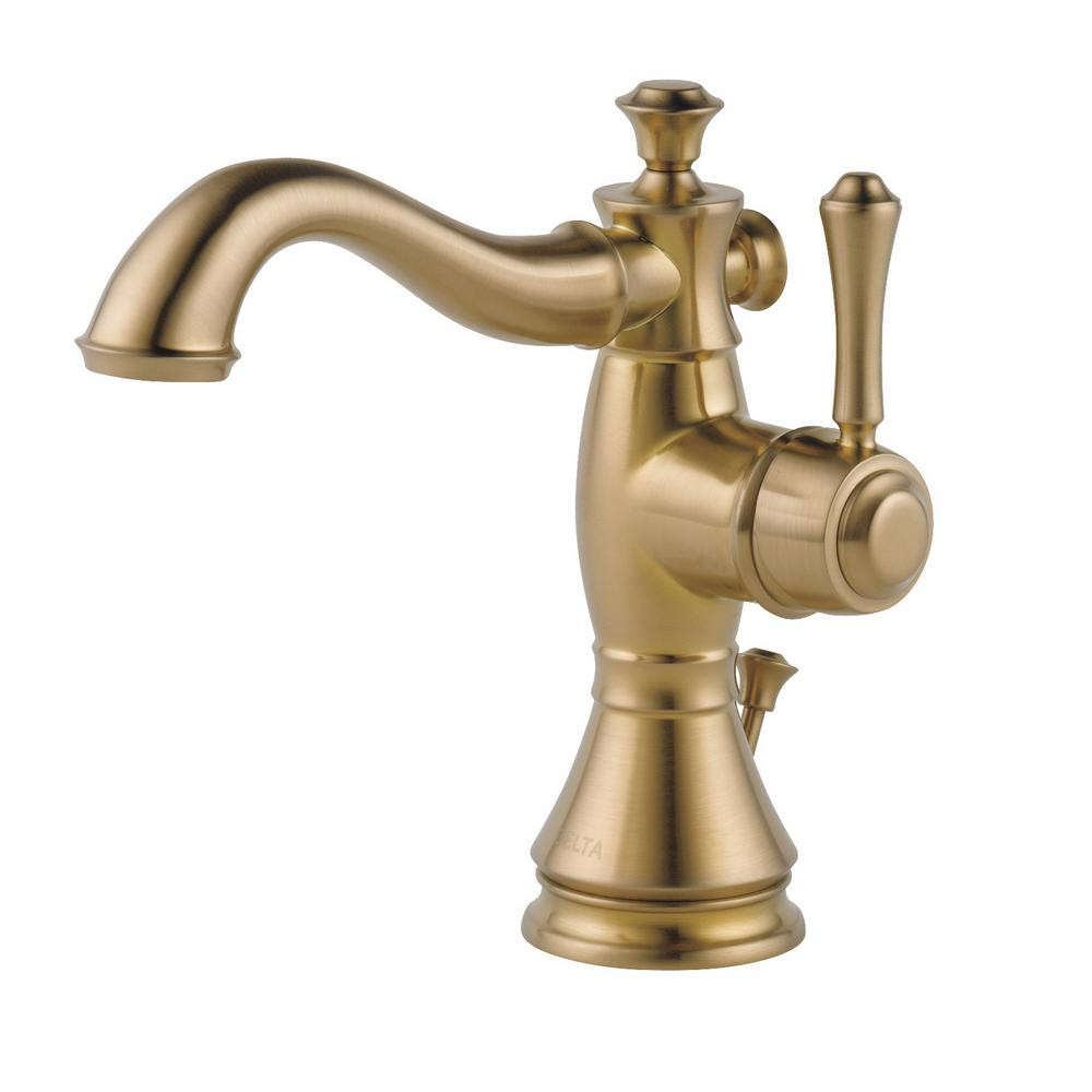 Delta Cassidy Single Hole Single-Handle Bathroom Faucet with Metal Drain Assembly in Champagne Br... | The Home Depot
