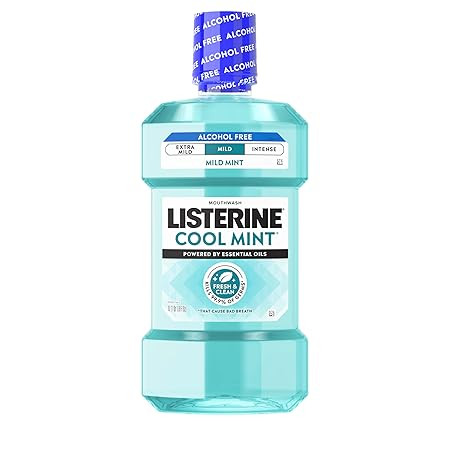 Listerine Cool Mint Alcohol-Free Mild Mouthwash, Oral Rinse Kills 99.9% of Germs That Cause Bad B... | Amazon (US)