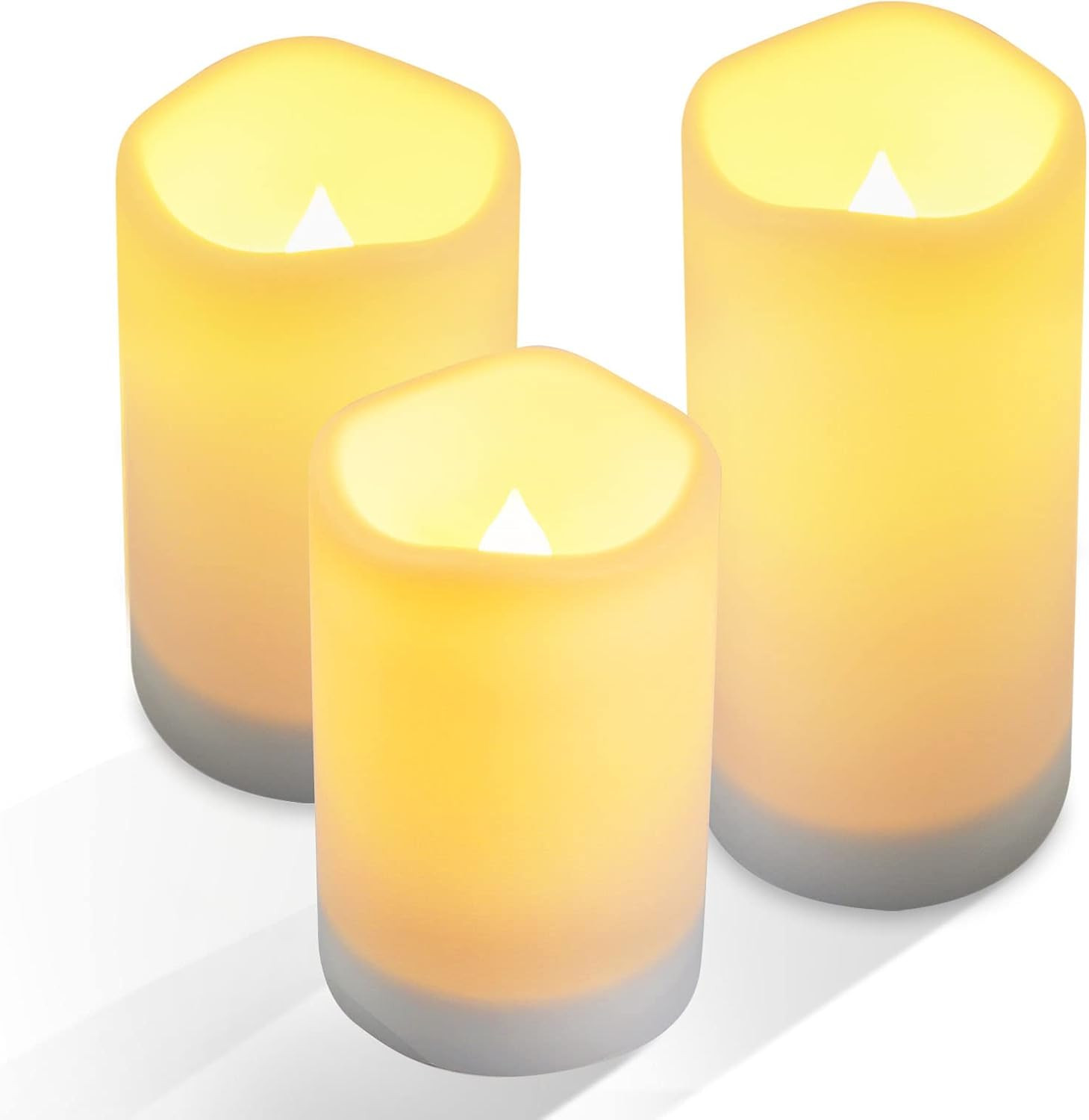 Large Outdoor Solar Powered Candles - Flameless Pillar Waterproof Rechargeable Candle Set, White Resin, LED Light,Rechargeable Solar Battery Included, for Patio Decor, 3.25"x4"5" 6" | Amazon (US)