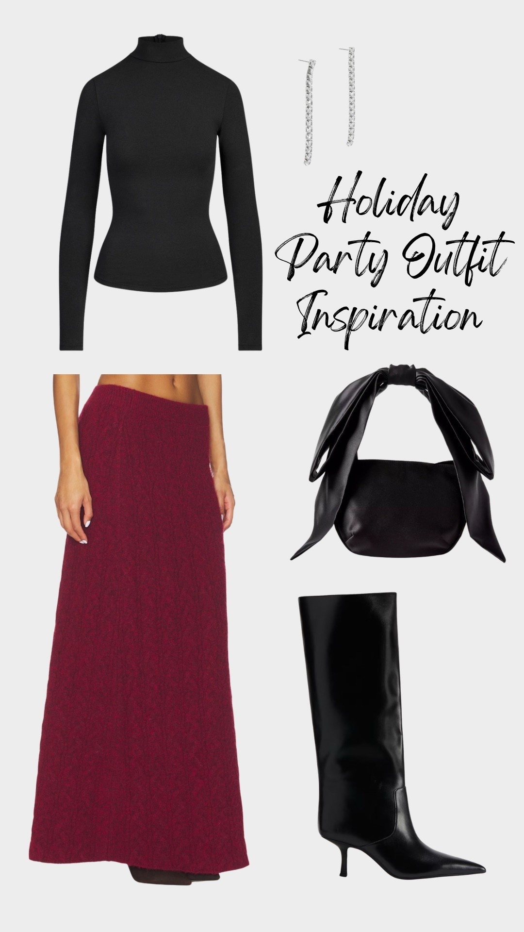 Black turtleneck, red maxi skirt, black handbag, black boots, black shoes, red skirt, sweater skirt, rhinestone earrings, Christmas outfit, holiday party outfit, Christmas party outfit, holiday party outfit inspiration, Christmas party outfit inspiration, turtleneck, winter outfit, winter outfit inspiration 

#LTKOver40 #LTKHoliday #LTKSeasonal