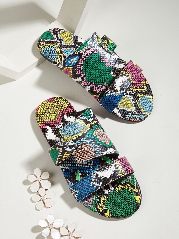 Snakeskin Print Slide Sandals | SHEIN