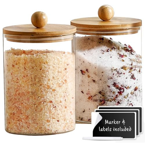 Le'raze 1 Gallon Glass Canister Set for Kitchen Counter with Airtight Bamboo Lids + Marker & Labels - of 2 Large Cookie Jars Wooden Lid, Food Storage Containers Pantry, Flour, Sugar, Pasta, Candy, | Amazon (US)