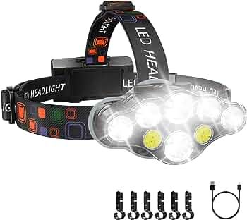 MAFSEUT Rechargeable Headlamp, 8 LED 18000 High Lumen Bright Headlamp with Red Light, IPX4 Waterp... | Amazon (US)