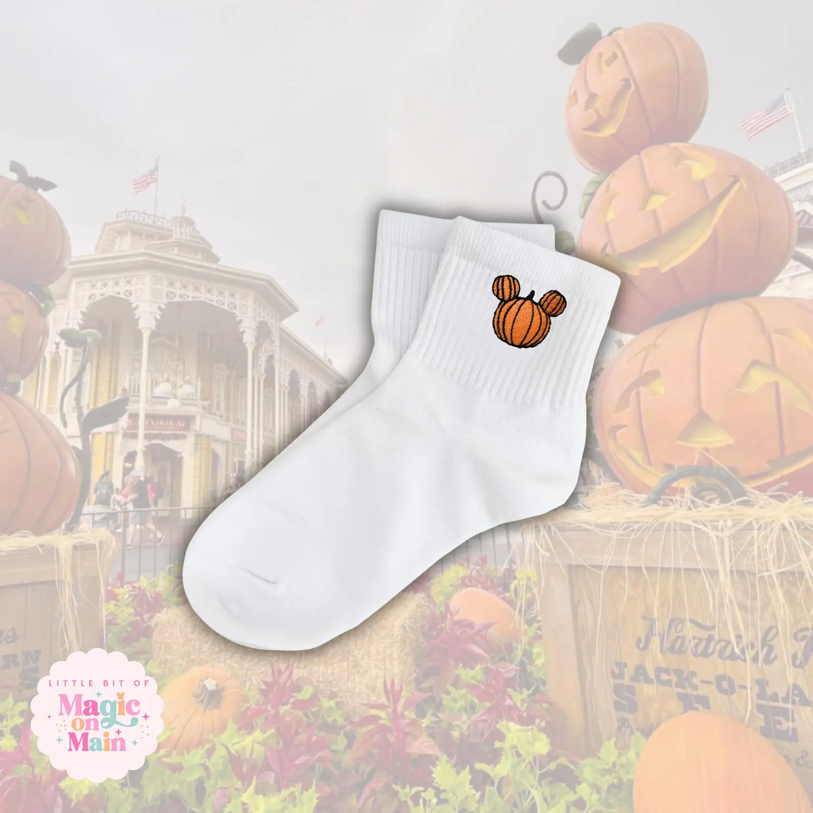 Embroidered Pumpkin Mickey Crew Socks, Cotton Blend Halloween Socks | Etsy (Global)