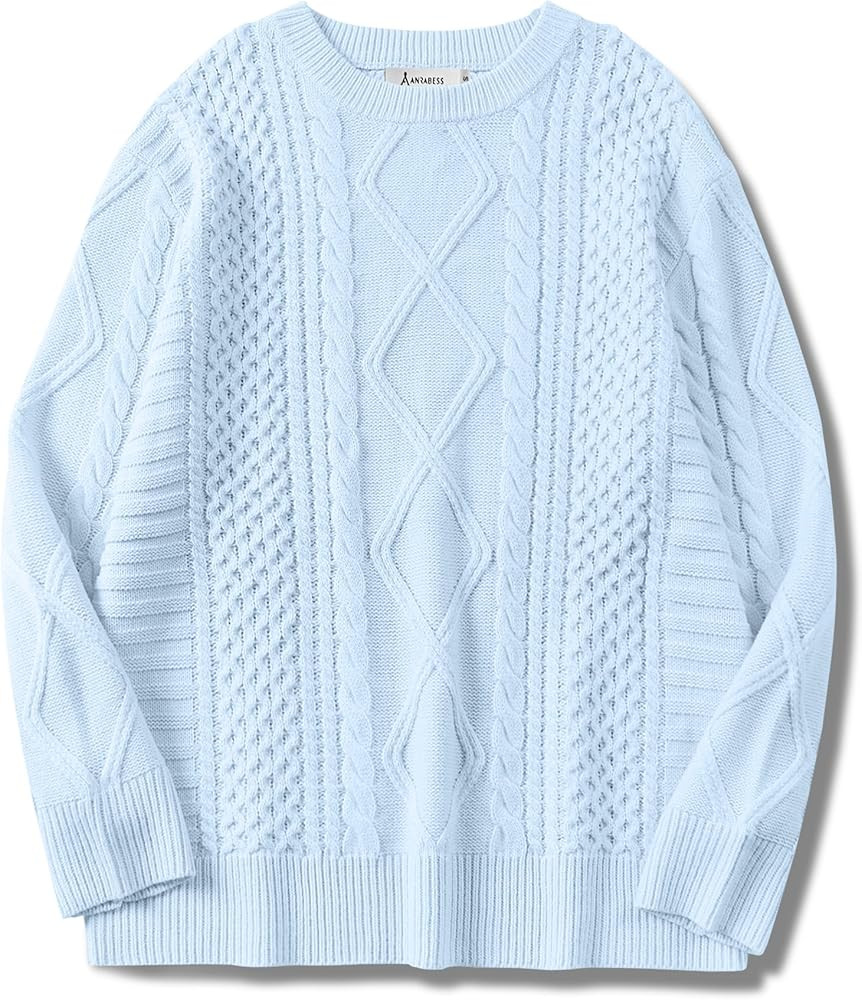 ANRABESS Sweaters for Women Oversized Cable Knit Fall Long Sleeve Crewneck Casual Pullover Sweate... | Amazon (US)