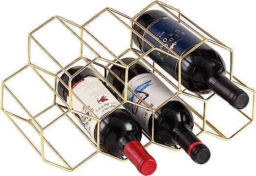 7 Bottles Metal Wine Rack, Countertop Free-Stand Wine Storage Holder, Space Saver Protector for R... | Amazon (US)