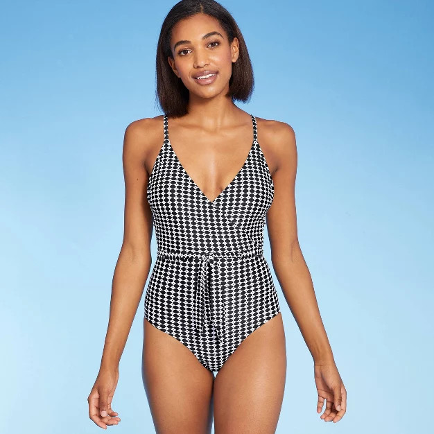 Women's Belted Wrap Medium Coverage One Piece Swimsuit - Kona Sol™ Black | Target