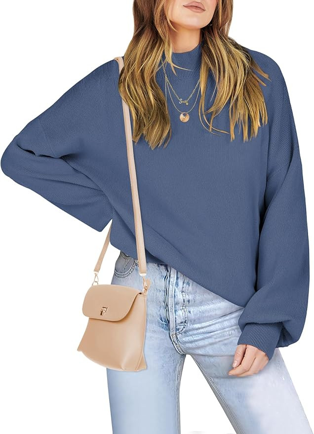 ANRABESS Women's Mock Neck Batwing Sleeve 2023 Fall Oversized Sweater Casual Ribbed Knit Tunic Pu... | Amazon (US)