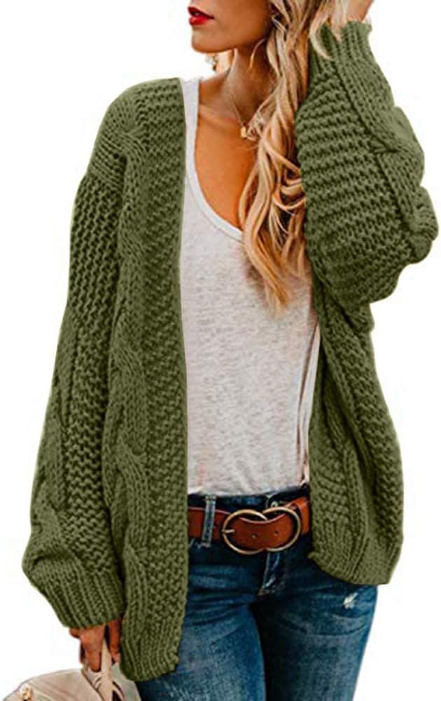 Ferrtye Womens Oversized Chunky Open Front Cardigan Sweaters Cable Knit Long Sleeve Boyfriend Cardig | Amazon (US)