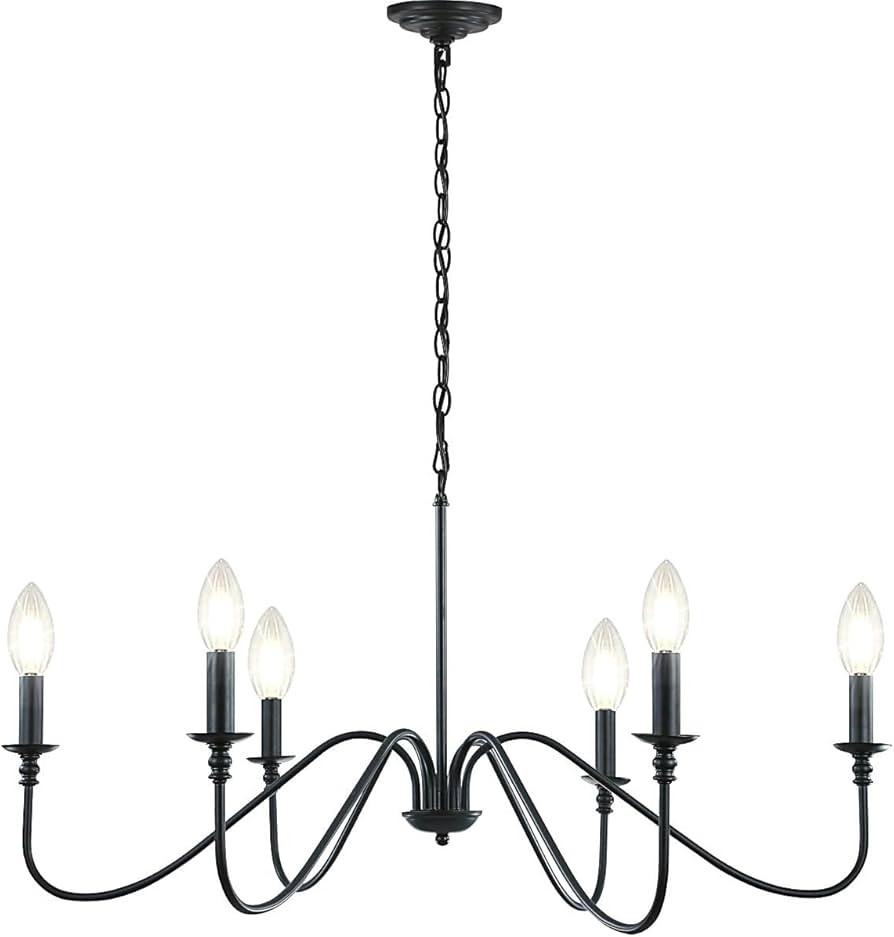 6 Light Chandelier,Contemporary Light Fixture for Dining Room, Sleek Black Chandelier suitable for Elegant Areas, Hanging Ceiling Light for Farmhouse Style in Living Room, Kitchen, and Bedroom | Amazon (US)
