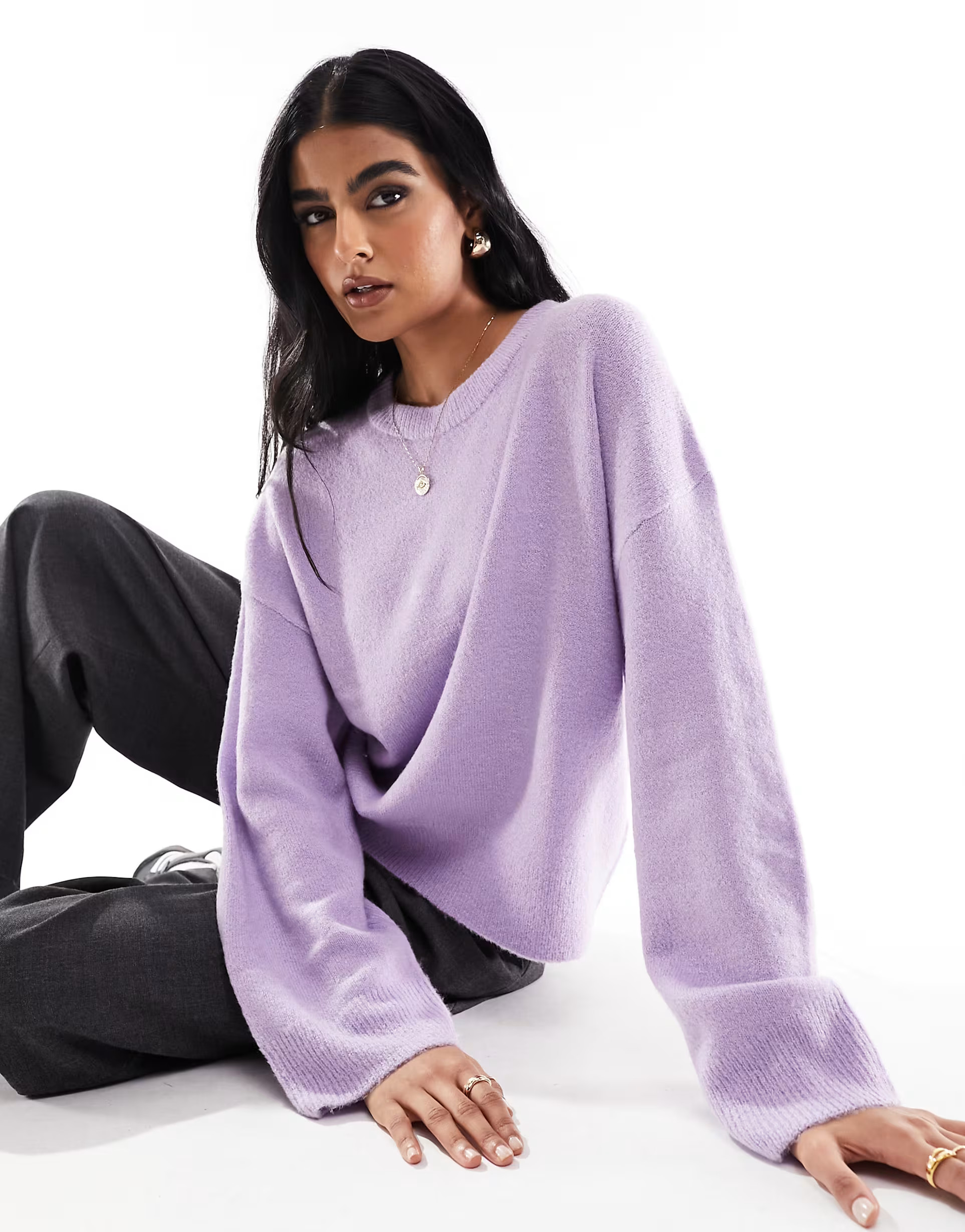 ASOS DESIGN boxy crew neck jumper in lilac | ASOS (Global)