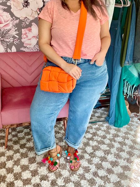 ✨SIZING•PRODUCT INFO✨
⏺ Colorful Pom Pom Ankle Wrap Sandals - TTS @temu 
⏺ Medium Wash Side Slit Jeans - run a little big - 16 @targetstyle 
⏺ Orange Puffer Quilted Crossbody Bag @amazonfashion 
⏺ Peach Basic Top •• mine no longer available from @sheinofficial but linked similar from @walmartfashion  

Straight leg jeans, jeans, denim, side slit, sandals, ankle wrap, Pom poms, colorful, fun, orange, puffer, crossbody, bag, purse, quilted, peach, coral, pink, cuffed denim, rolled denim

#target #targetfinds #founditattarget #targetstyle #targetfashion #targetoutfit #targetlook #amazon #amazonfind #amazonfinds #founditonamazon #amazonstyle #amazonfashion #orange #outfit #orangeoutfit #orangeoutfitinspo #orangeoutfitinspiration #orangelook #orangestyle #orangefashion #outfitwithorange #lookwithorange #withorange #featuringorange #colorful #colorfuloutfit #colorfullook #colorfulinspo #denimoutfit #jeansoutfit #denimstyle #jeansstyle #denim #jeans #style #inspo #fashion #jeansfashion #denimfashion #jeanslook #denimlook #jeans #outfit #idea #jeansoutfitidea #jeansoutfit #denimoutfitidea #denimoutfit #jeansinspo #deniminspo #jeansinspiration #deniminspiration  #summer #sunmerstyle #summeroutfit #summeroutfitidea #summeroutfitinspo #summeroutfitinspiration #summerlook #summerpick #summerfashion #casual #casualoutfit #casualfashion #casualstyle #casuallook #weekend #weekendoutfit #weekendoutfitidea #weekendfashion #weekendstyle #weekendlook #sandals #springsandals #summersandals #springshoes #summershoes #flipflops #slides #summerslides #springslides #slidesandals 
#under10 #under20 #under30 #under40 #under50 #under60 #under75 #under100
#affordable #budget #inexpensive #size14 #size16 #size12 #medium #large #extralarge #xl #curvy #midsize #pear #pearshape #pearshaped
budget fashion, affordable fashion, budget style, affordable style, curvy style, curvy fashion, midsize style, midsize fashion


#LTKMidsize #LTKStyleTip #LTKFindsUnder50