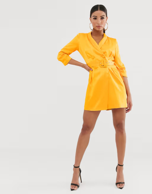 River Island belted blazer dress in satin orange | ASOS (Global)