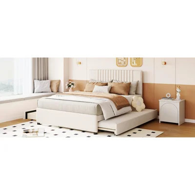 Upholstered Platform Bed In Beige With 2 Drawers And Trundle, Classic Headboard Feature, Robust Plywood Construction, Maximize Storage Options, Conven | Wayfair North America