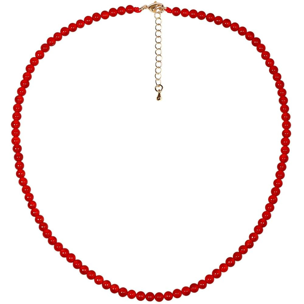 Simple Choker Necklace for Women Real Stone and Crystals Necklaces 4mm Beaded Choker Jewelry Medi... | Amazon (US)